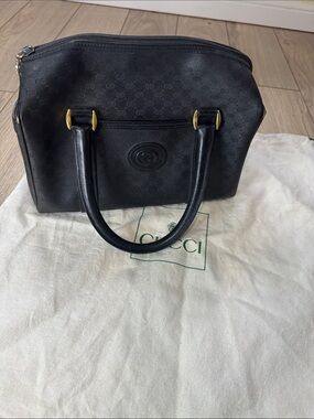 Gucci vintage Black GG Monogram Mini Satchel with Gold-Tone Hardware
